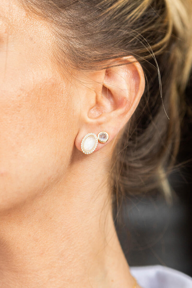 TRIBECA TREASURE EARRING - MILKY QUARTZ WITH ZIRCONIA