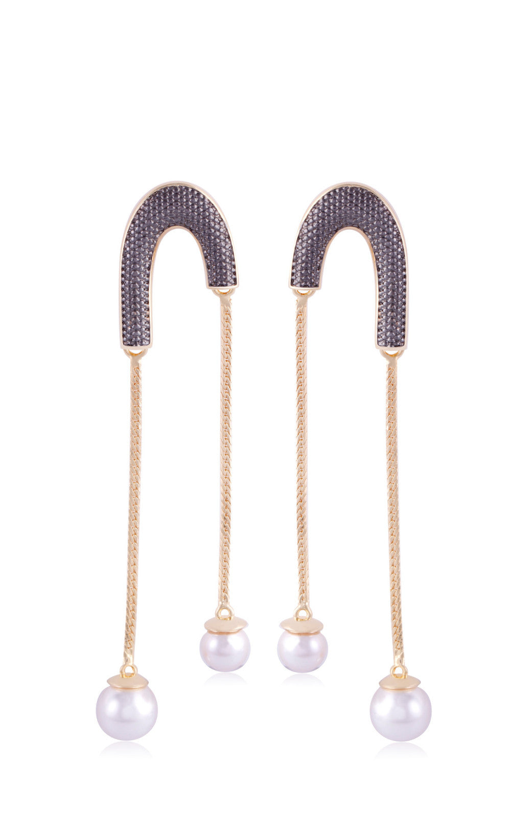 LIGHT RODIUM  EARRING - TWO FALLING STRANDS - GOLD PLATED