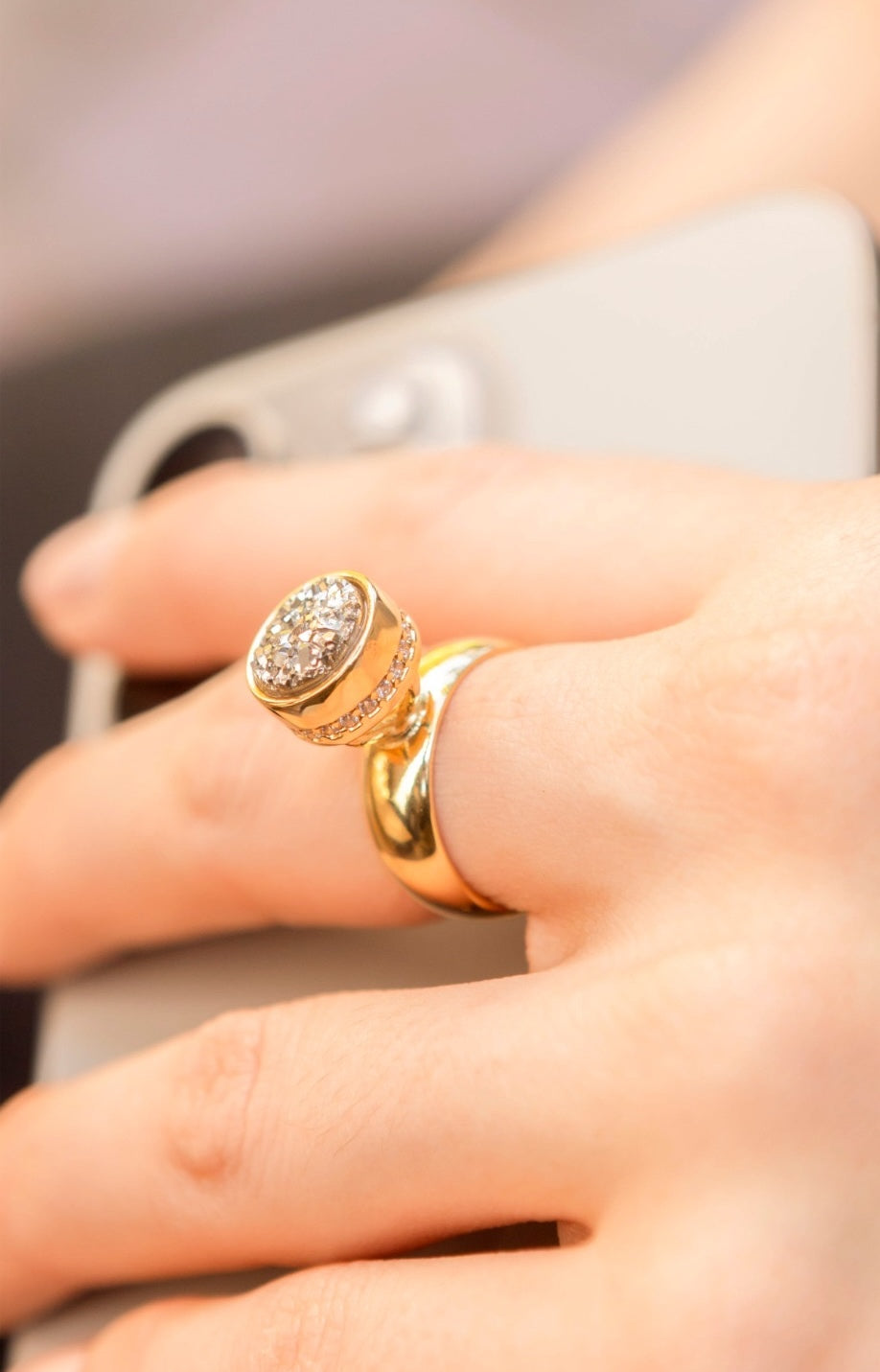 PLATINUM DRUSE - GOLD PLATED RING