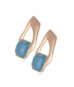 SQUARE TURQUOISE STONE - EARRING - GOLD PLATED