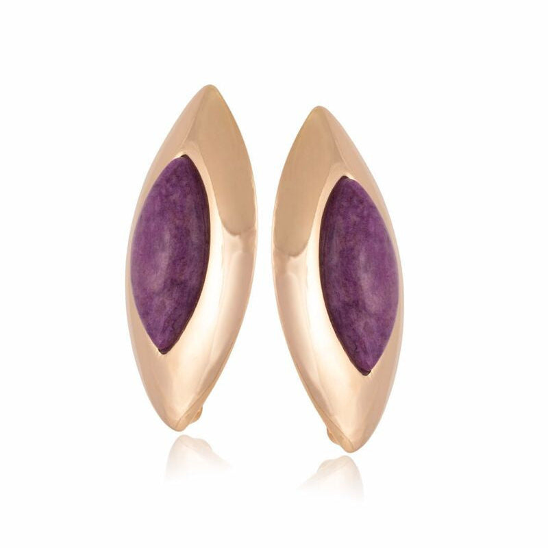 PURPLE STONE - LEAF-SHAPED EARRING - GOLD PLATED