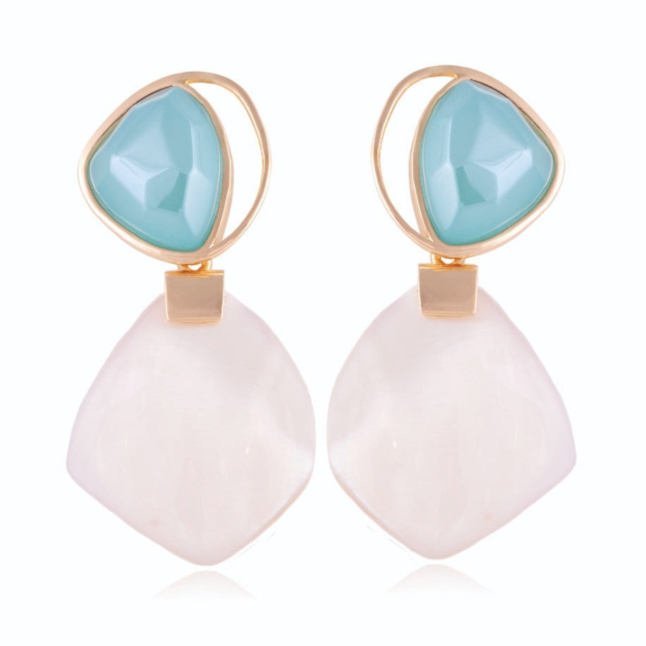 PEARLIZED SKY BLUE AGATE EARRING - GOLD PLATED