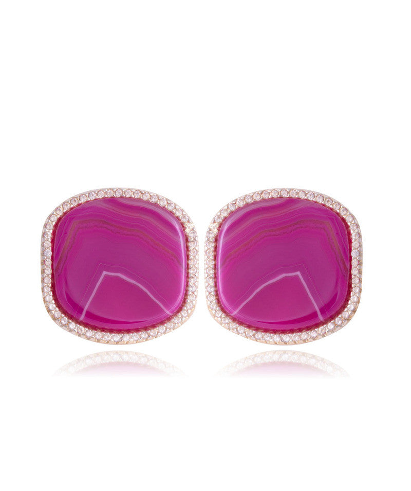 WALL STREET SHINE EARRING- STRIPED PINK AGATE