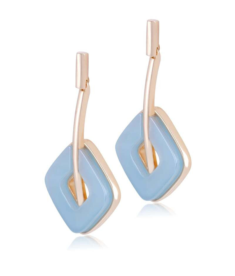 SKY BLUE AGATE - EARRING WITH METAL WIRE AND SQUARE STONES