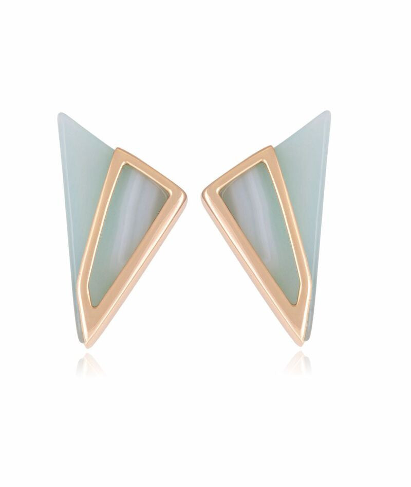 SKY BLUE AGATE - TRIANGULAR EARRING - GOLD PLATED