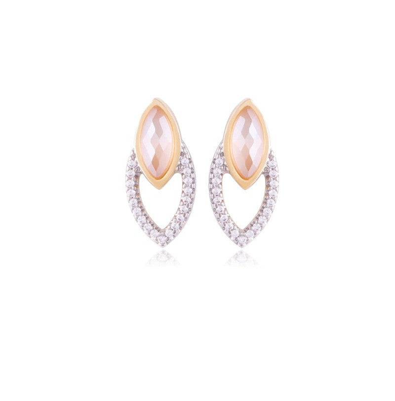 MILKY QUARTZ WITH DOUBLE DROPLET DESIGN - EARRING - GOLD PLATED