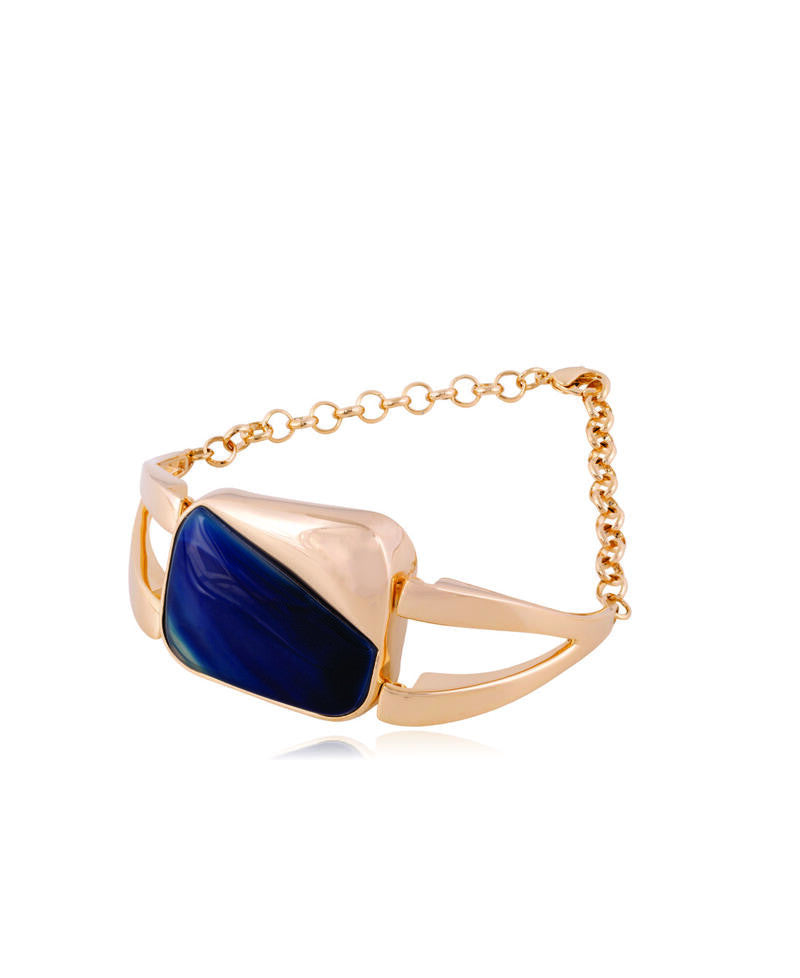 BLUE BIC STRIPED AGATE - GOLD PLATED - BRACELET