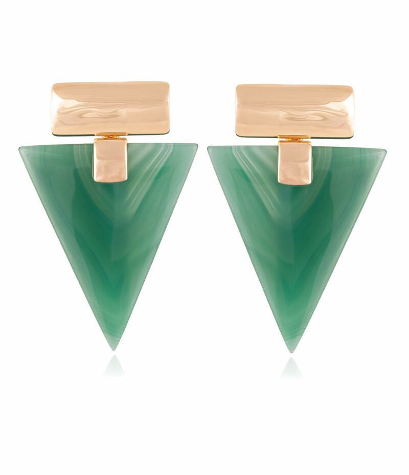 INVERTED TRIANGLE GREEN AGATE EARRING - GOLD PLATED