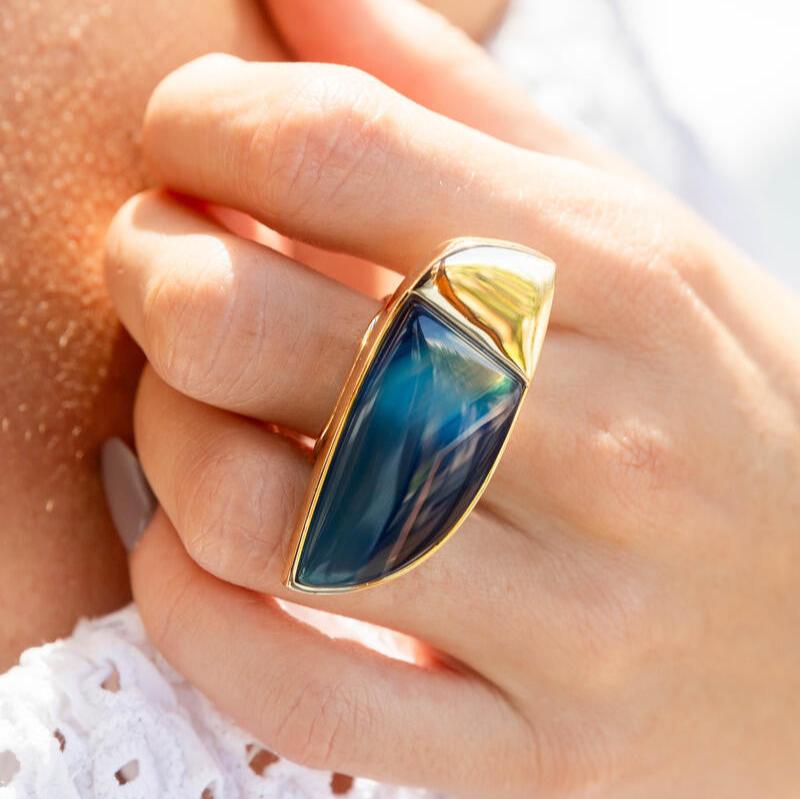 BLUE SKYLINE RING - STRIPED BLUE BIC AGATE