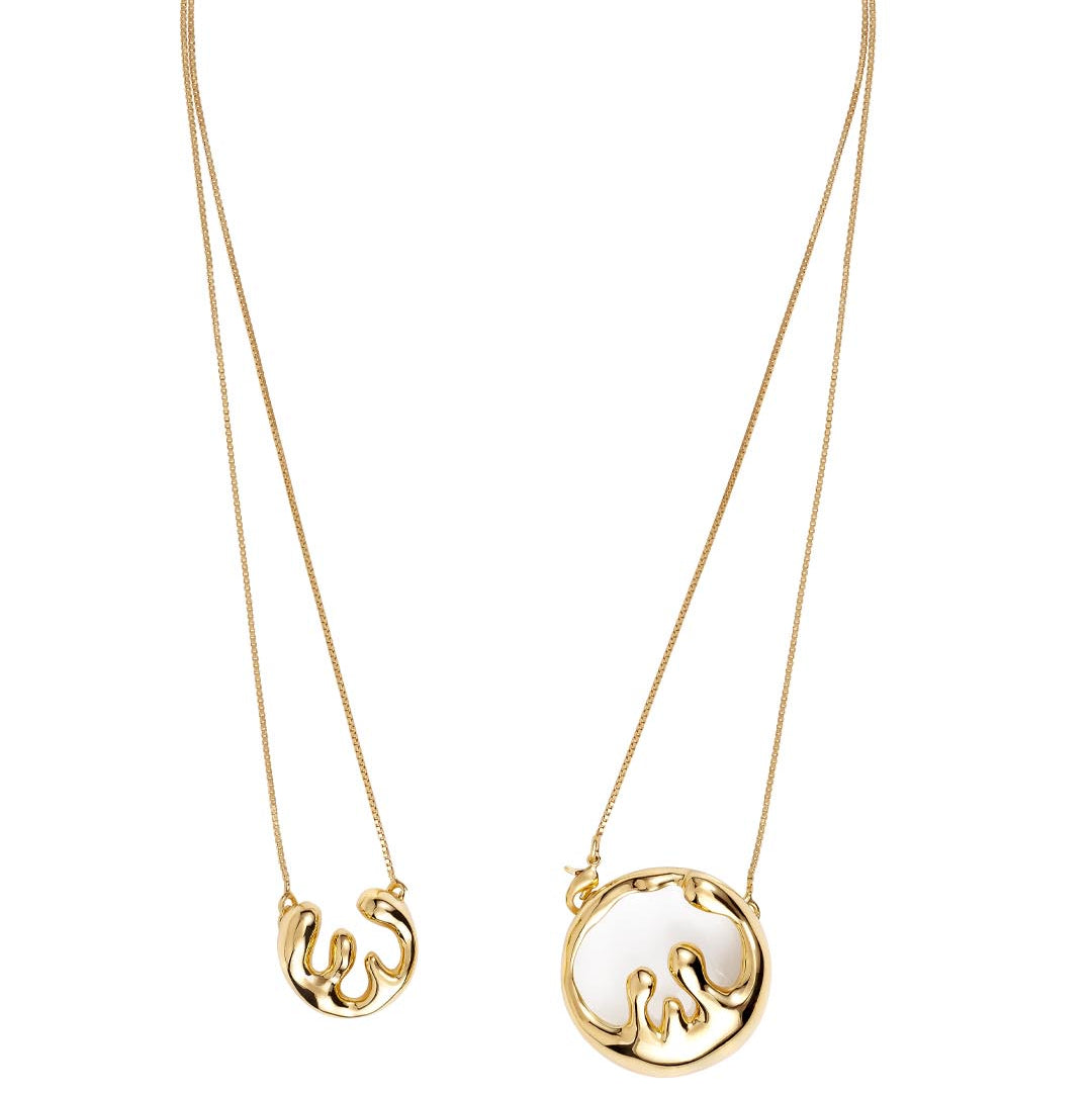 18K gold plated sculptural pendant necklaces with organic fluid design