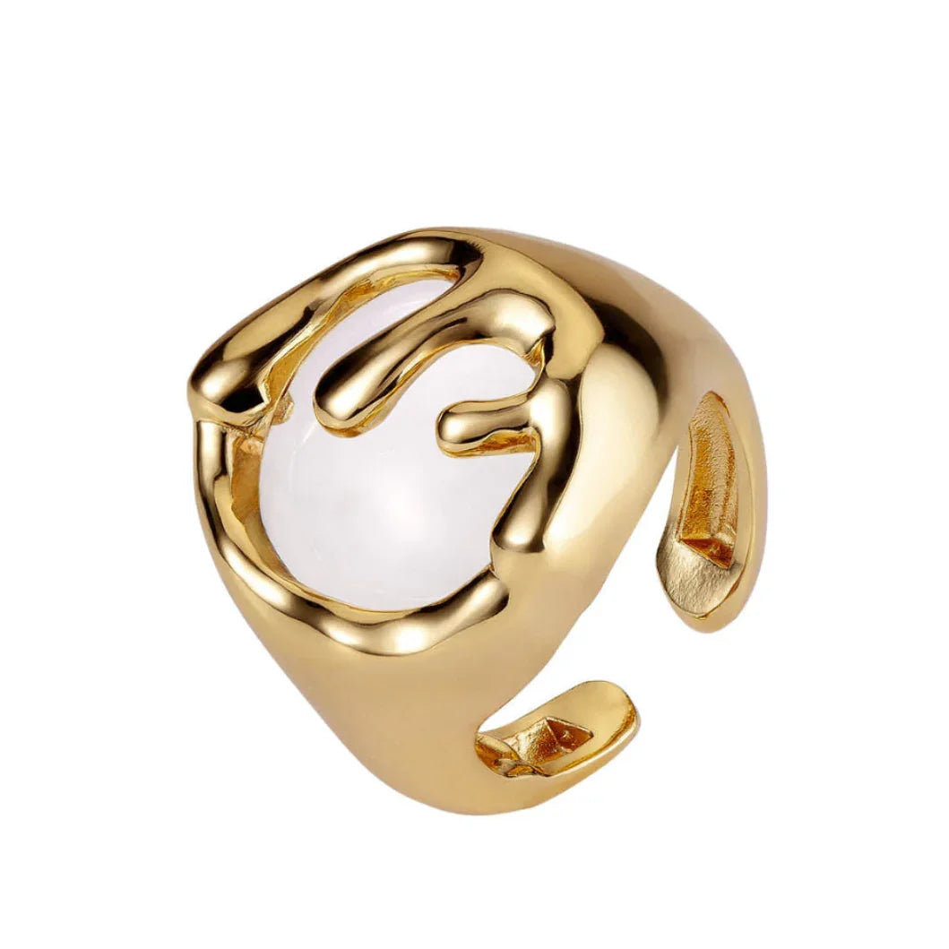 Organic design 18k gold plated ring with sculptural form and smooth finish