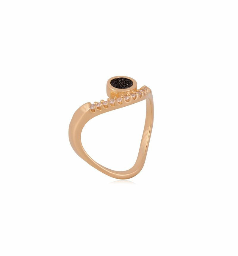 RING - GOLD PLATED - BLACK DRUSE